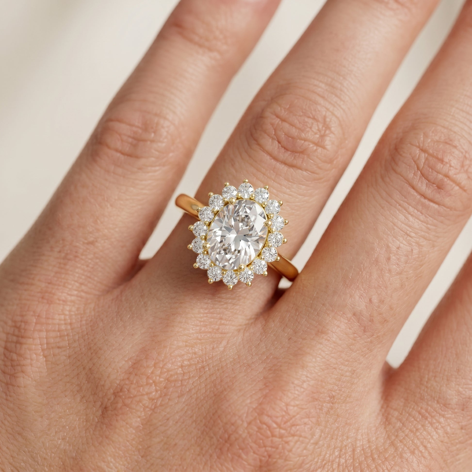 Oval Round Cut Lab Grown Diamond Ring in Yellow Gold