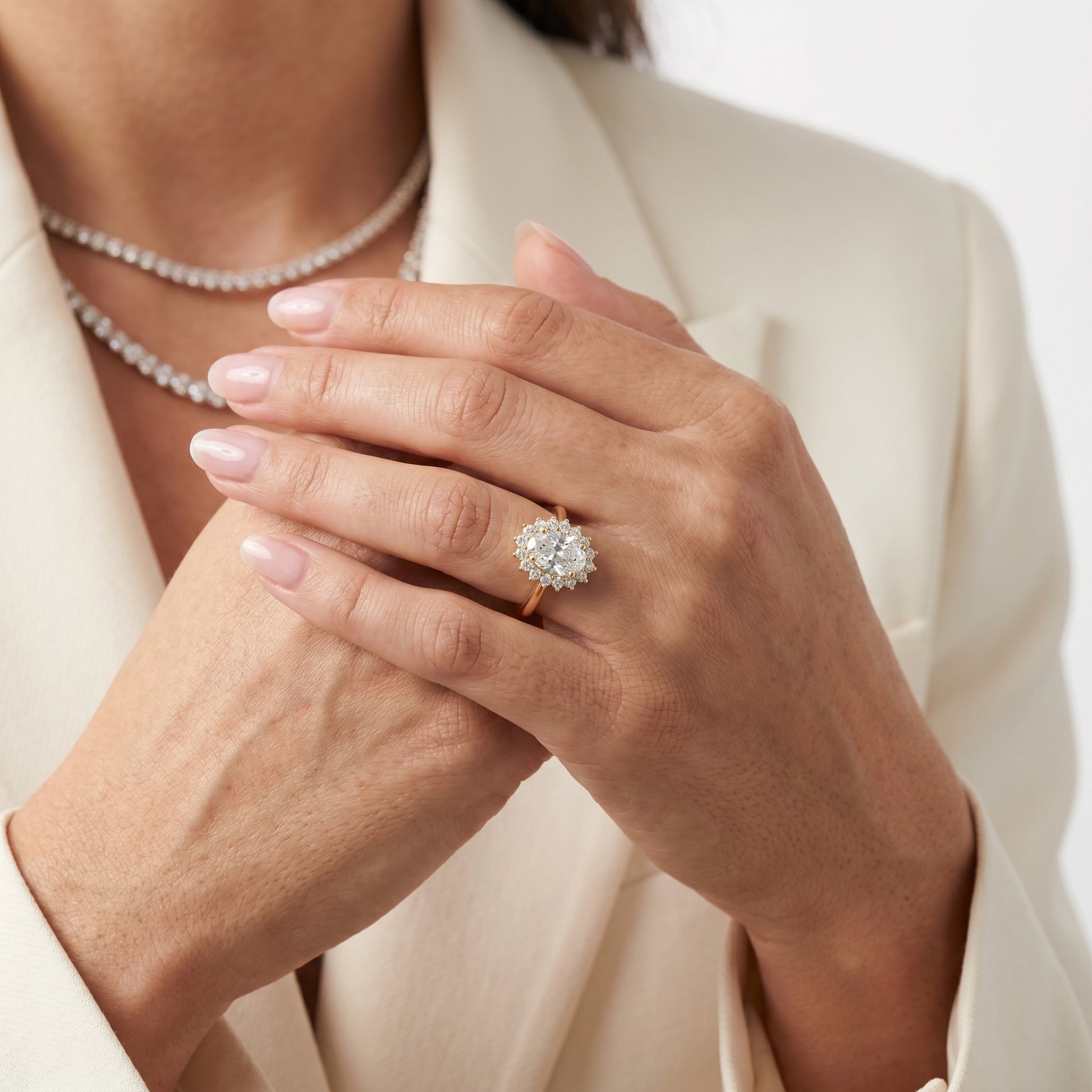 Oval Round Cut Lab Grown Diamond Ring in Yellow Gold
