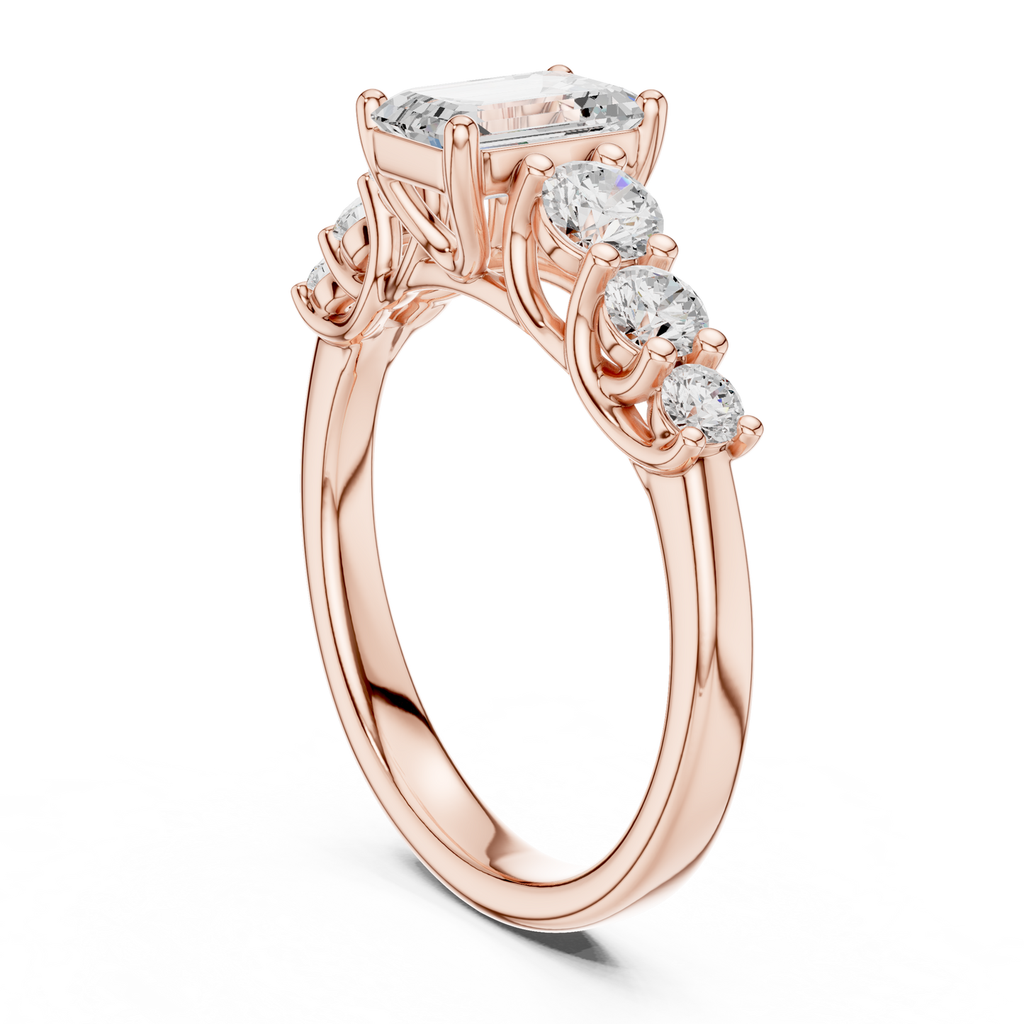 Emerald Round Cut Lab Grown Diamond Ring in Rose Gold