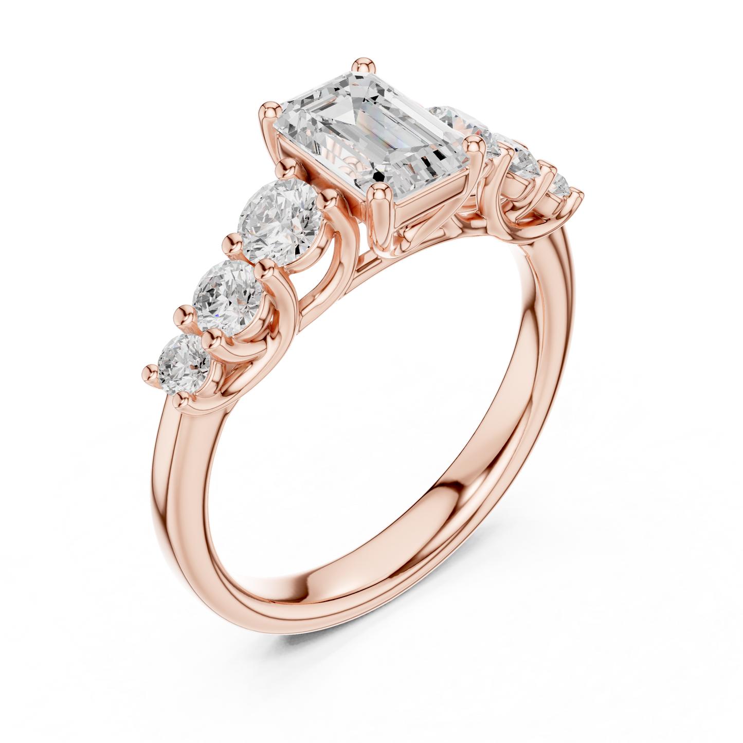 Emerald Round Cut Lab Grown Diamond Ring in Rose Gold