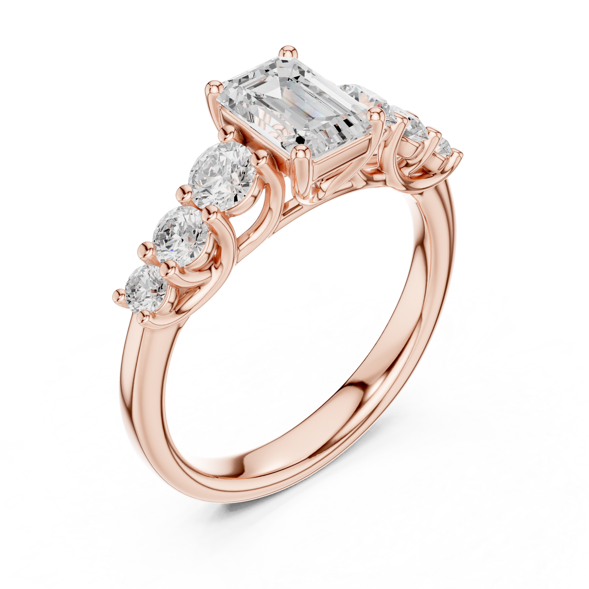 Emerald Round Cut Lab Grown Diamond Ring in Rose Gold
