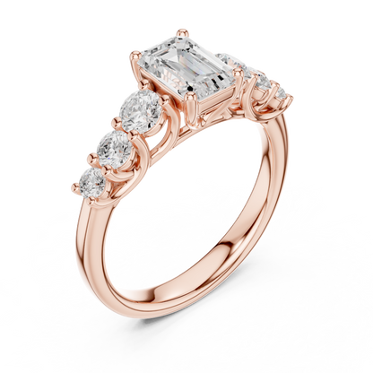 Emerald Round Cut Lab Grown Diamond Ring in Rose Gold