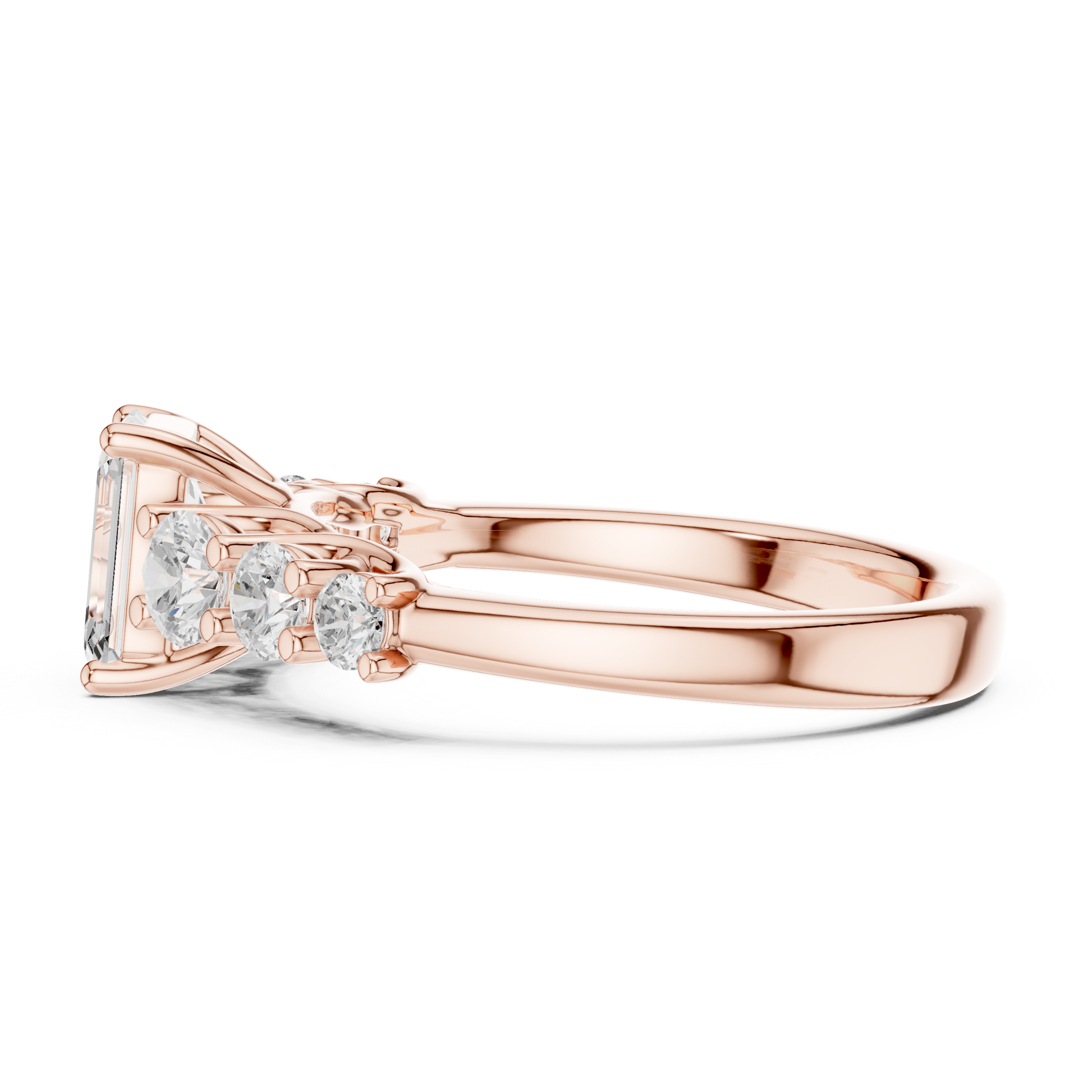 Emerald Round Cut Lab Grown Diamond Ring in Rose Gold
