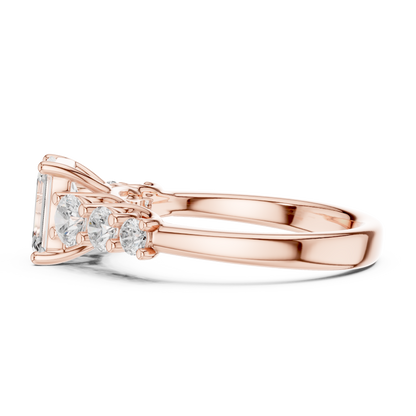 Emerald Round Cut Lab Grown Diamond Ring in Rose Gold