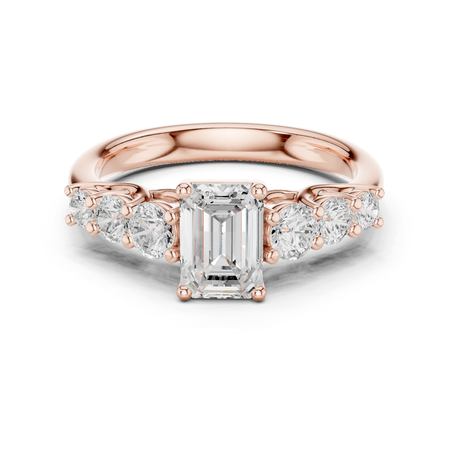 Emerald Round Cut Lab Grown Diamond Ring in Rose Gold