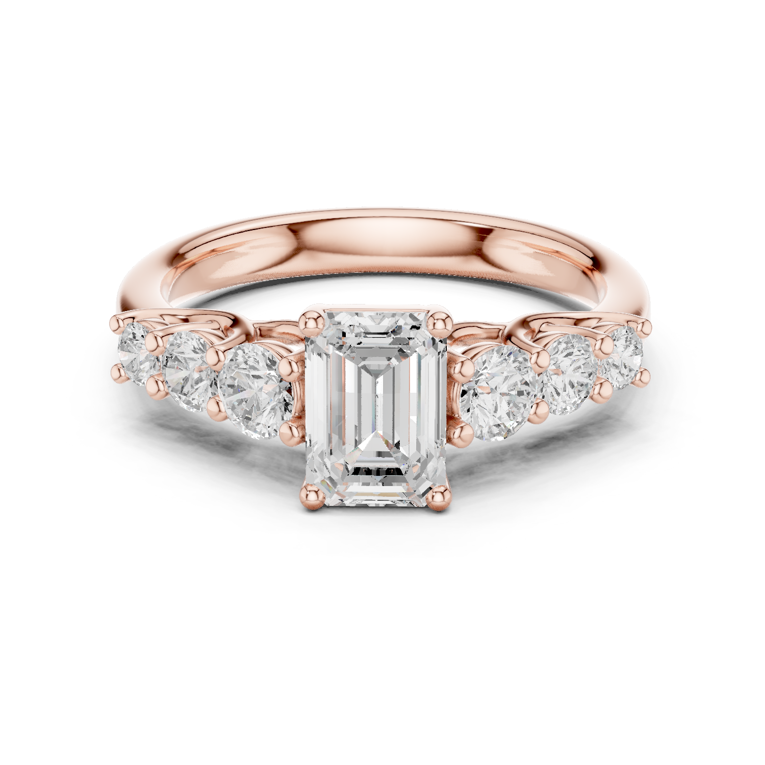 Emerald Round Cut Lab Grown Diamond Ring in Rose Gold