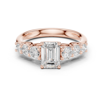 Emerald Round Cut Lab Grown Diamond Ring in Rose Gold