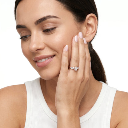 Emerald Round Cut Lab Grown Diamond Ring in Rose Gold