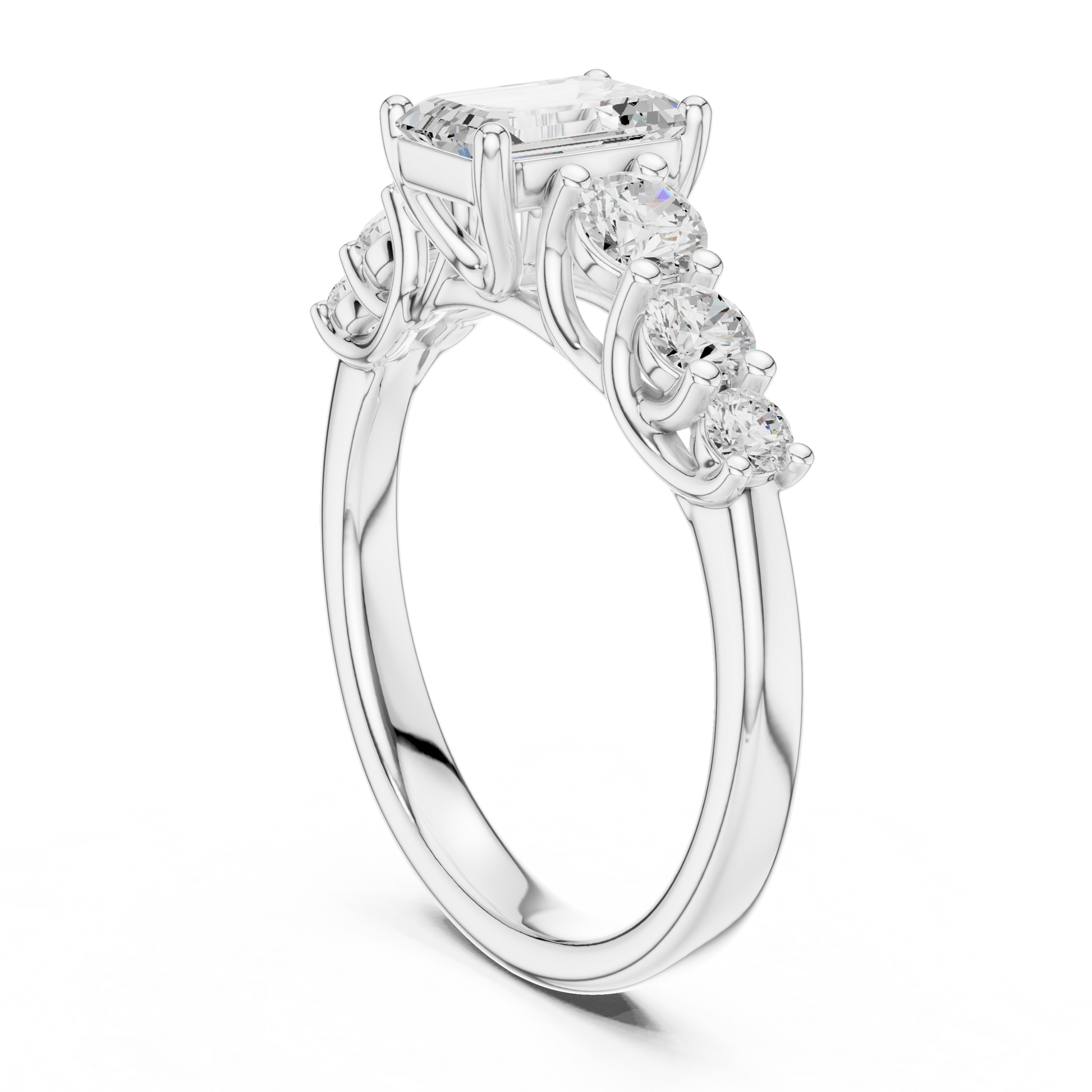 Emerald Round Cut Lab Grown Diamond Ring in Silver