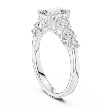 Emerald Round Cut Lab Grown Diamond Ring in Silver