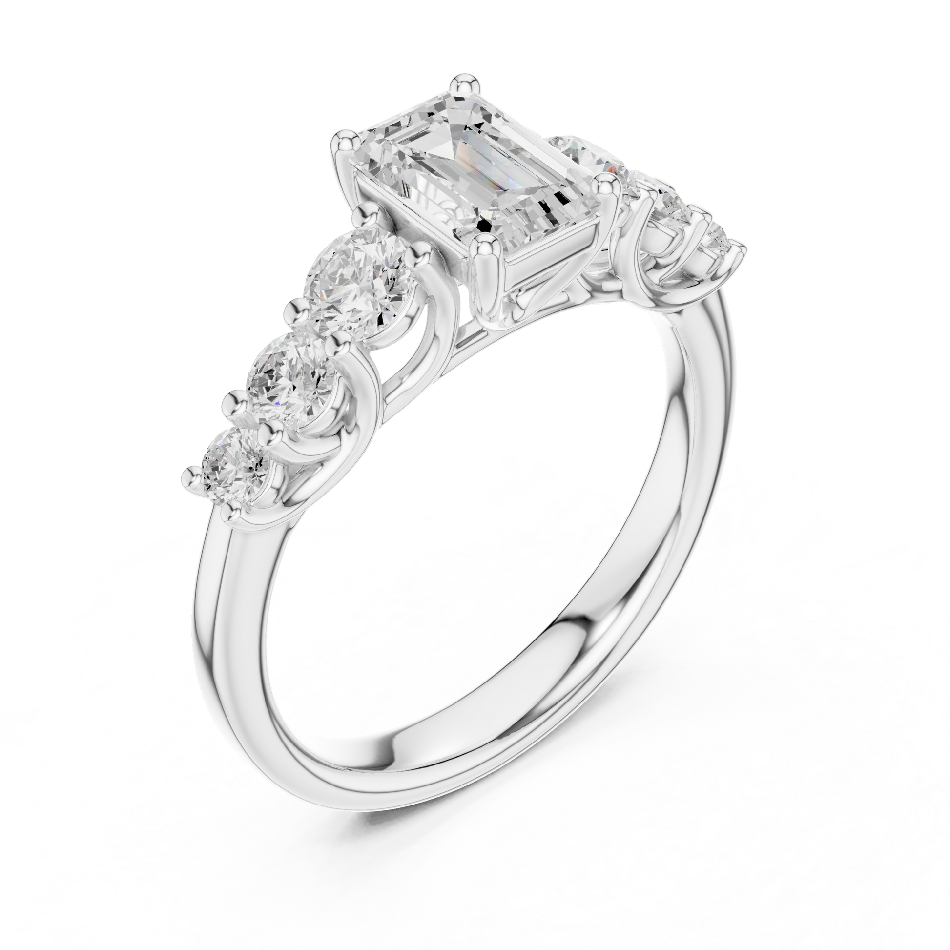 Emerald Round Cut Lab Grown Diamond Ring in Platinum