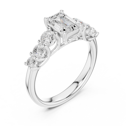 Emerald Round Cut Lab Grown Diamond Ring in Platinum
