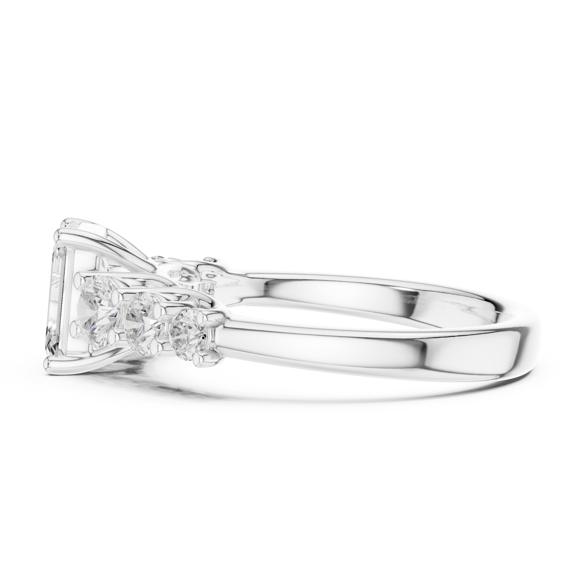 Emerald Round Cut Lab Grown Diamond Ring in Silver