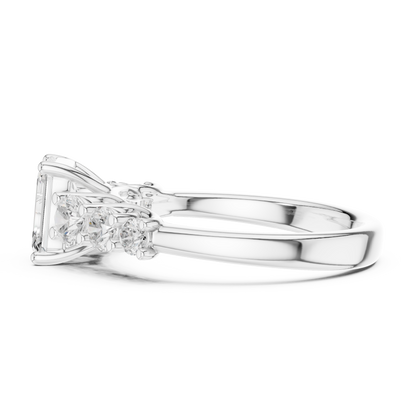 Emerald Round Cut Lab Grown Diamond Ring in Silver