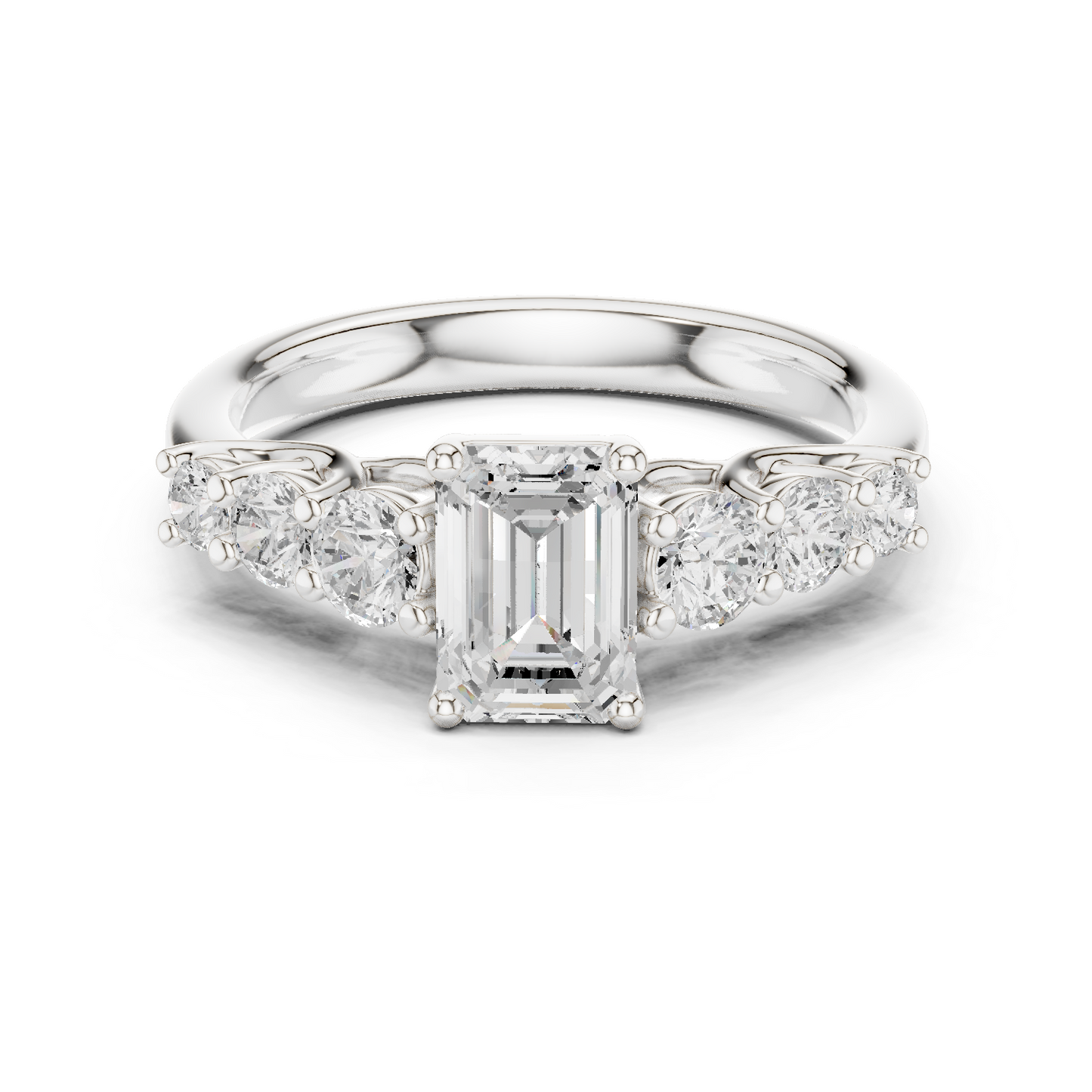 Emerald Round Cut Lab Grown Diamond Ring in White Gold