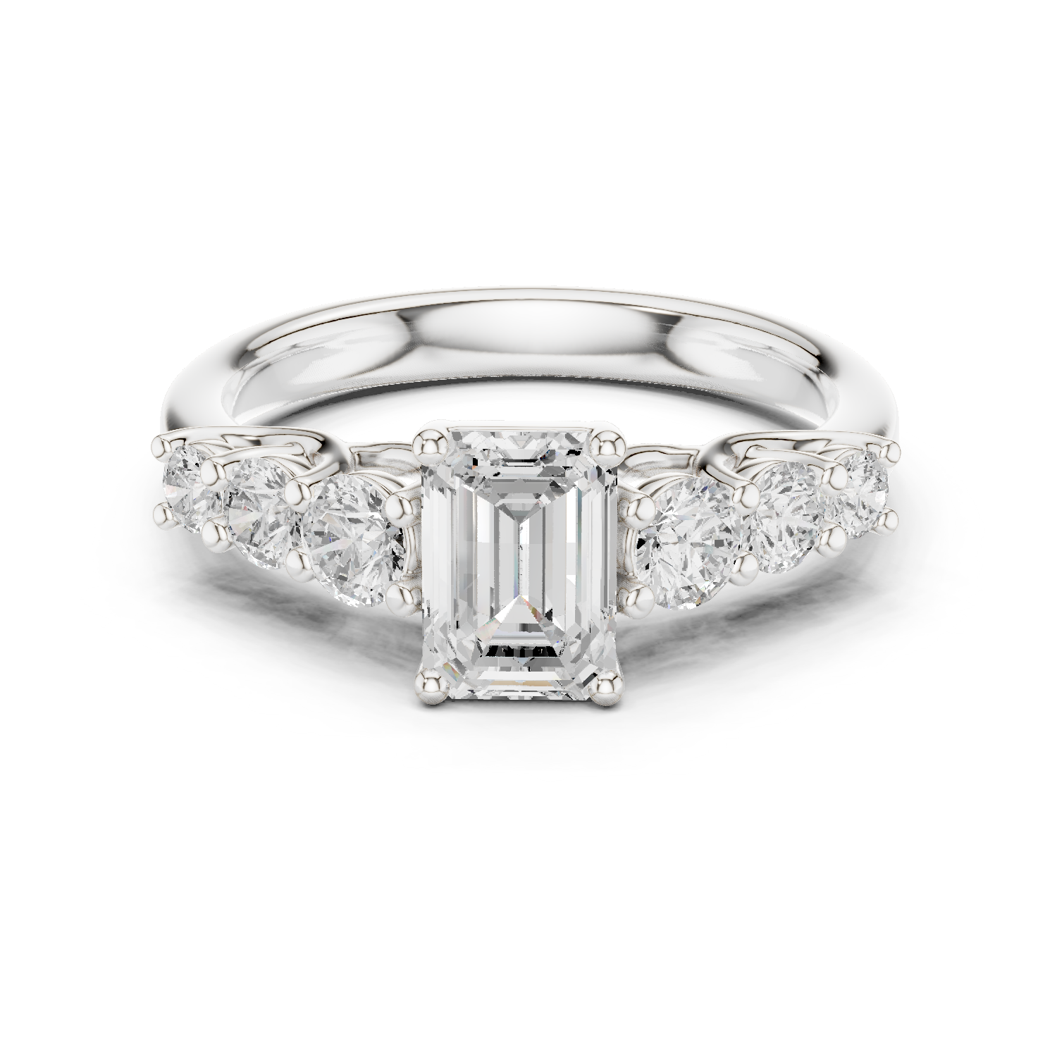 Emerald Round Cut Lab Grown Diamond Ring in White Gold