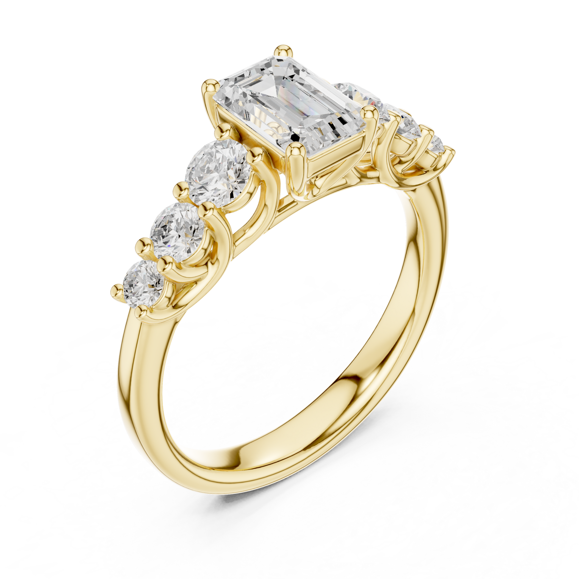Emerald Round Cut Lab Grown Diamond Ring in Yellow Gold