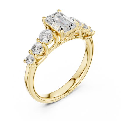 Emerald Round Cut Lab Grown Diamond Ring in Yellow Gold