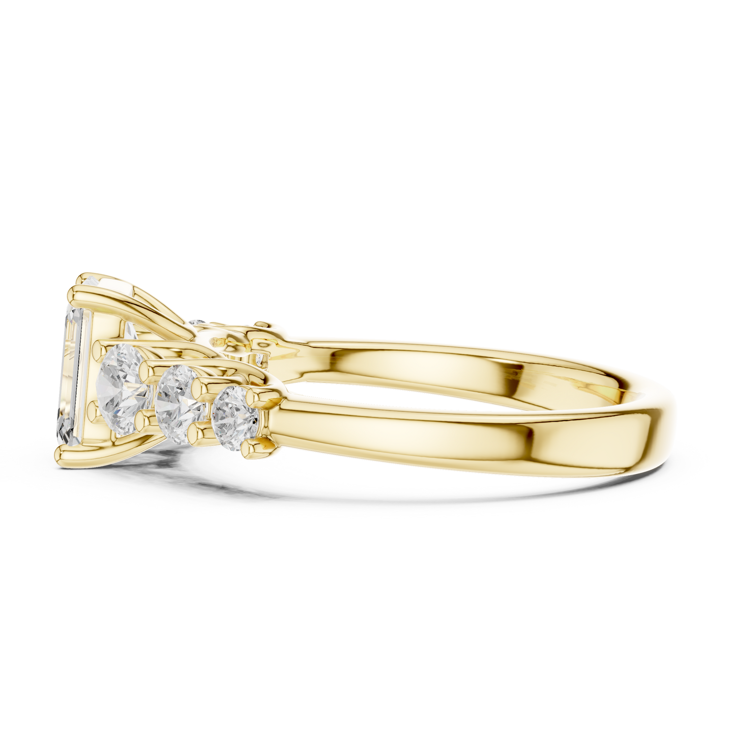Emerald Round Cut Lab Grown Diamond Ring in Yellow Gold