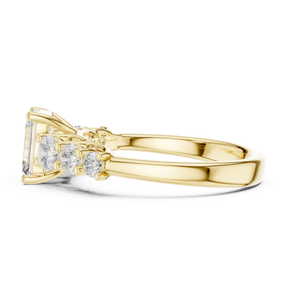 Emerald Round Cut Lab Grown Diamond Ring in Yellow Gold
