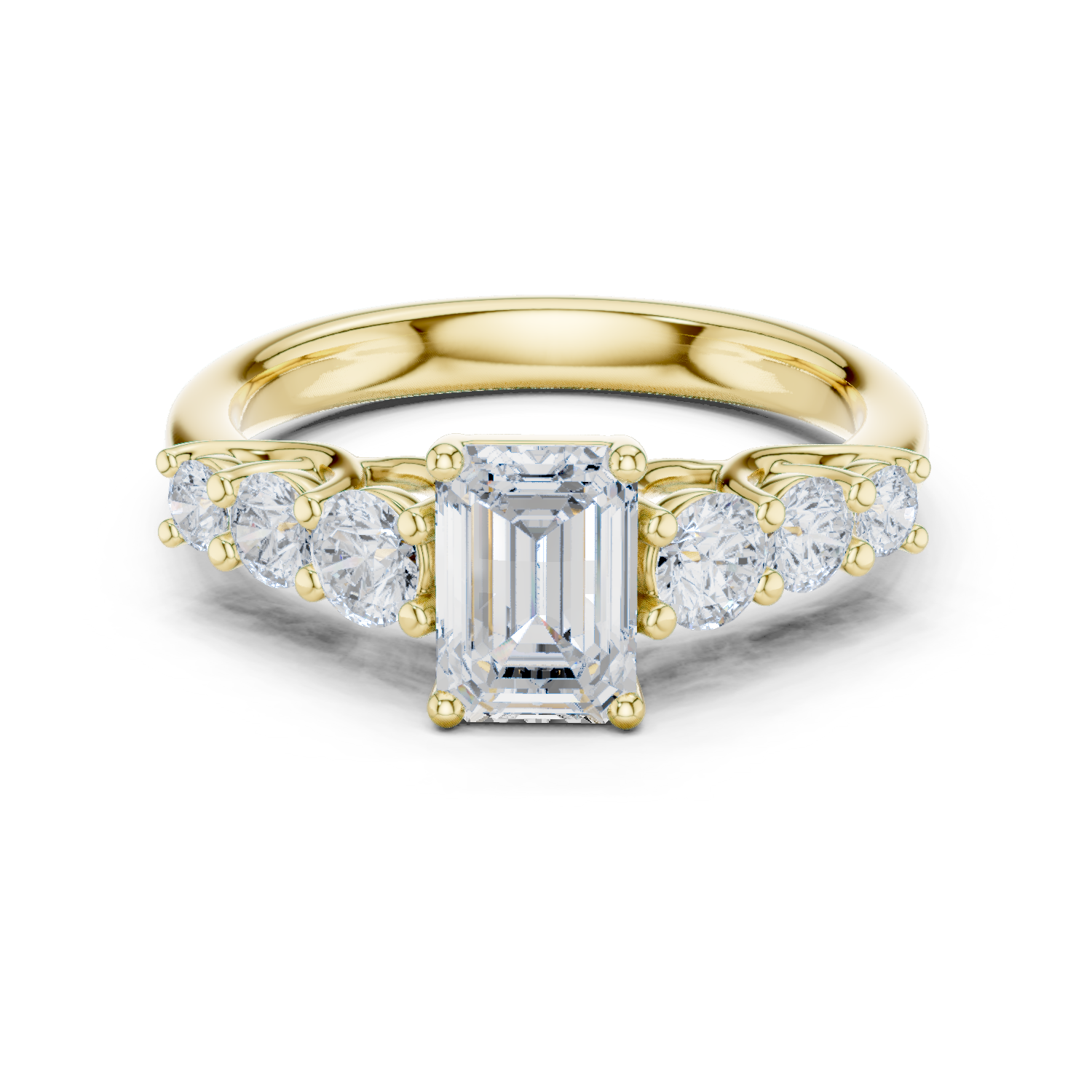 Emerald Round Cut Lab Grown Diamond Ring in Yellow Gold