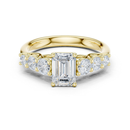 Emerald Round Cut Lab Grown Diamond Ring in Yellow Gold