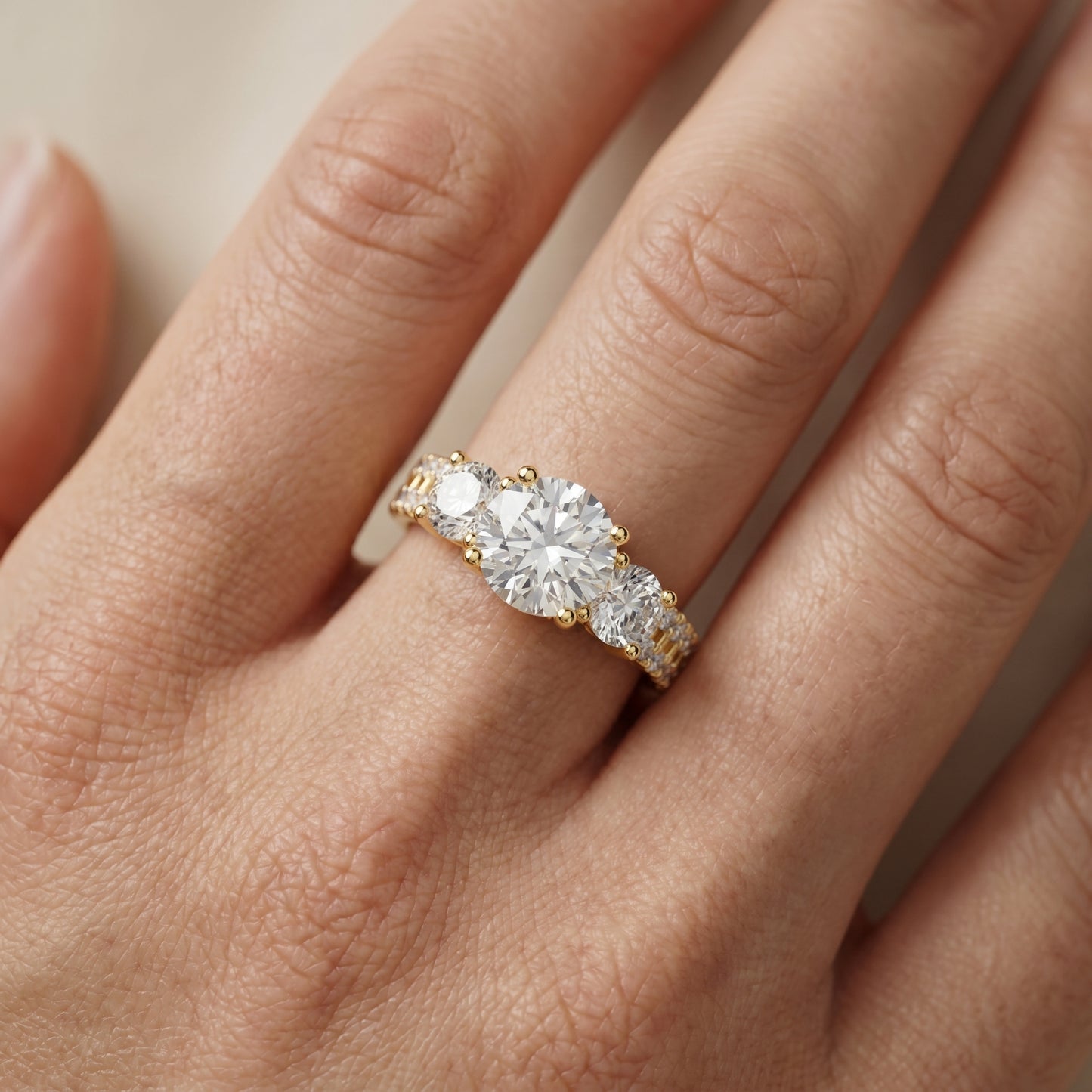 Round Cut Lab Grown Diamond Ring in Yellow Gold
