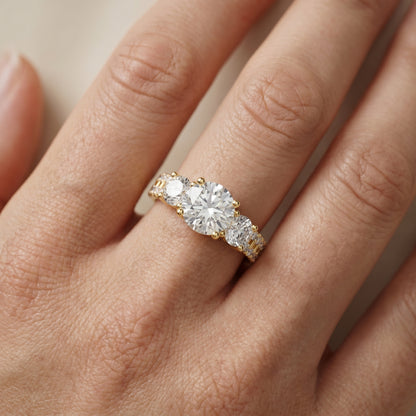 Round Cut Lab Grown Diamond Ring in Yellow Gold