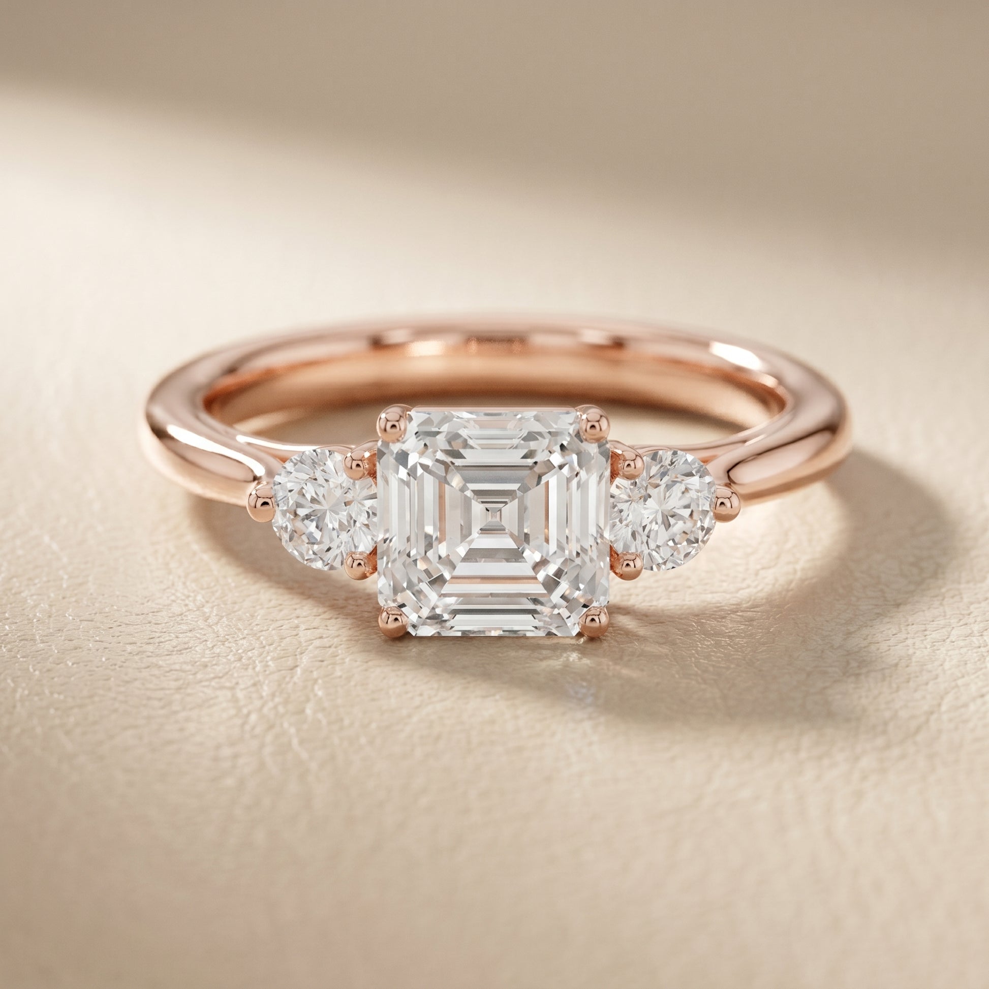 Asscher Round Cut Lab Grown Diamond Ring in Rose Gold