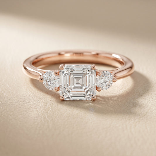 Asscher Round Cut Lab Grown Diamond Ring in Rose Gold