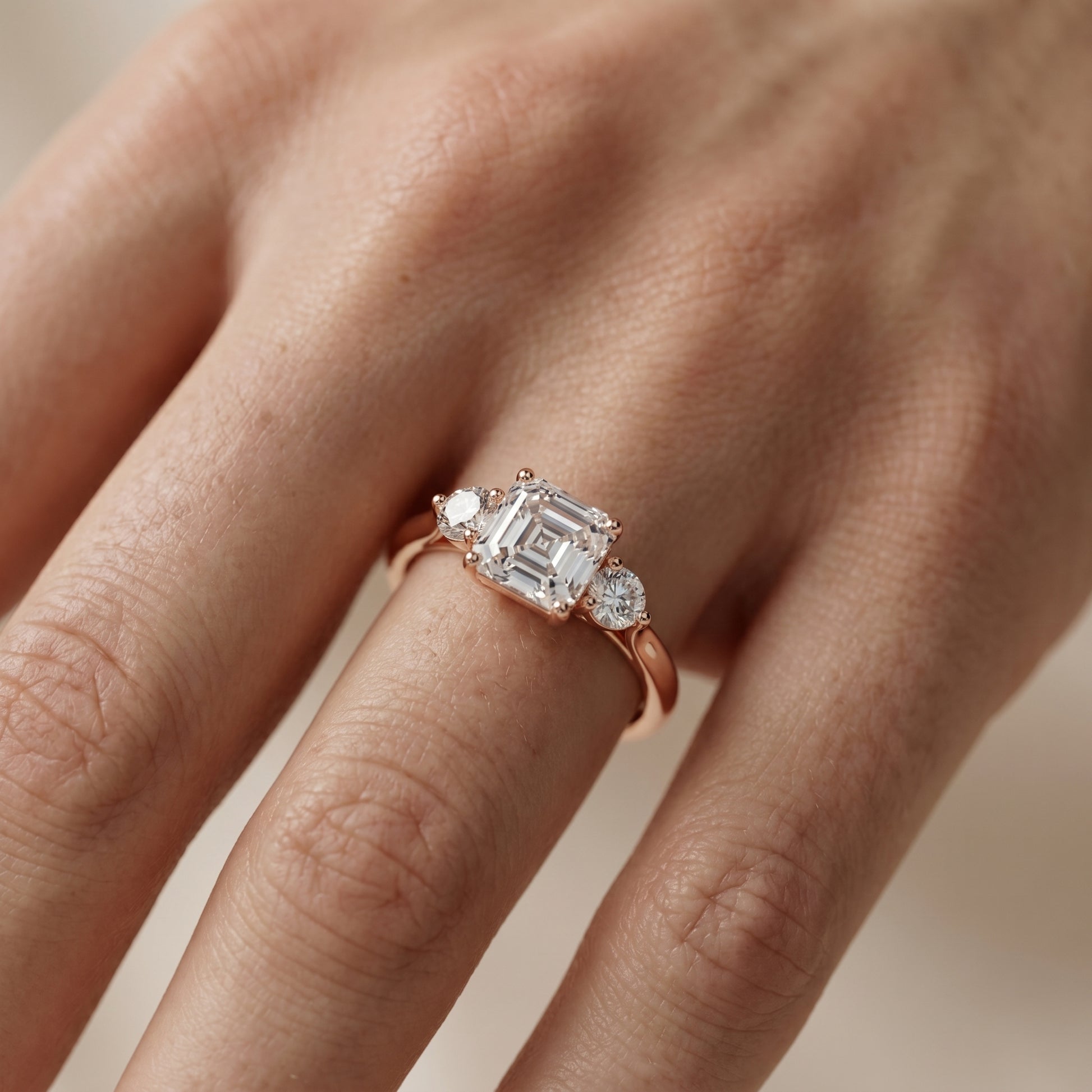 Asscher Round Cut Lab Grown Diamond Ring in Rose Gold