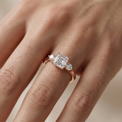 Asscher Round Cut Lab Grown Diamond Ring in Rose Gold
