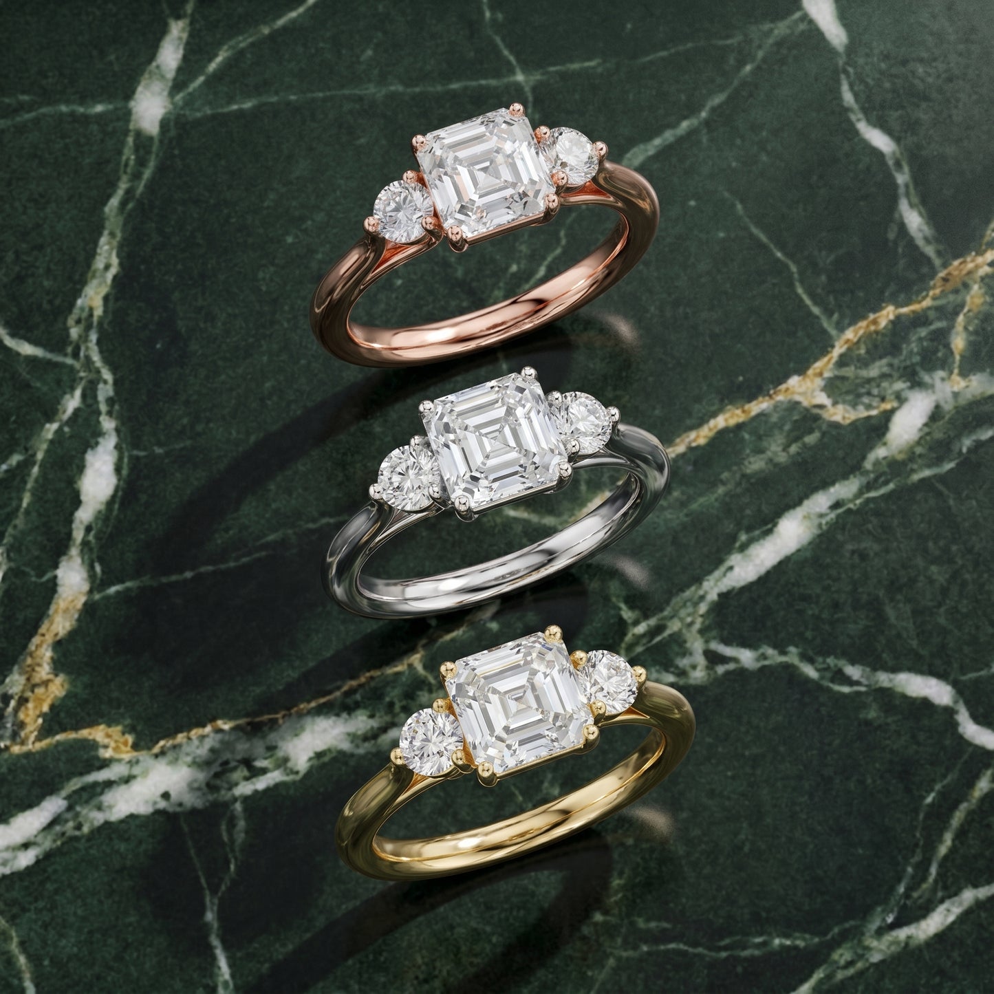 Asscher Round Cut Lab Grown Diamond Ring in White Gold