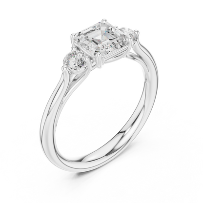 Asscher Round Cut Lab Grown Diamond Ring in White Gold
