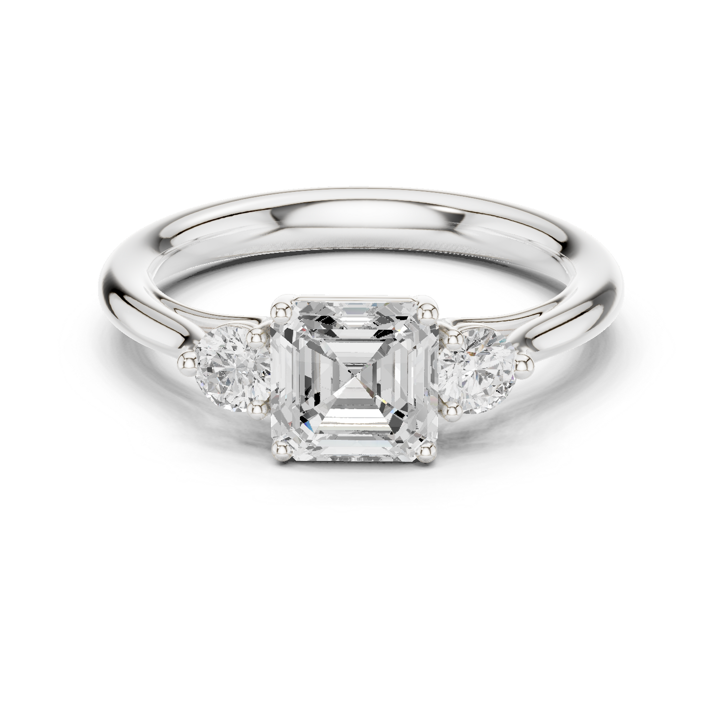 Asscher Round Cut Lab Grown Diamond Ring in White Gold