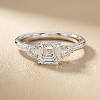 Asscher Round Cut Lab Grown Diamond Ring in White Gold