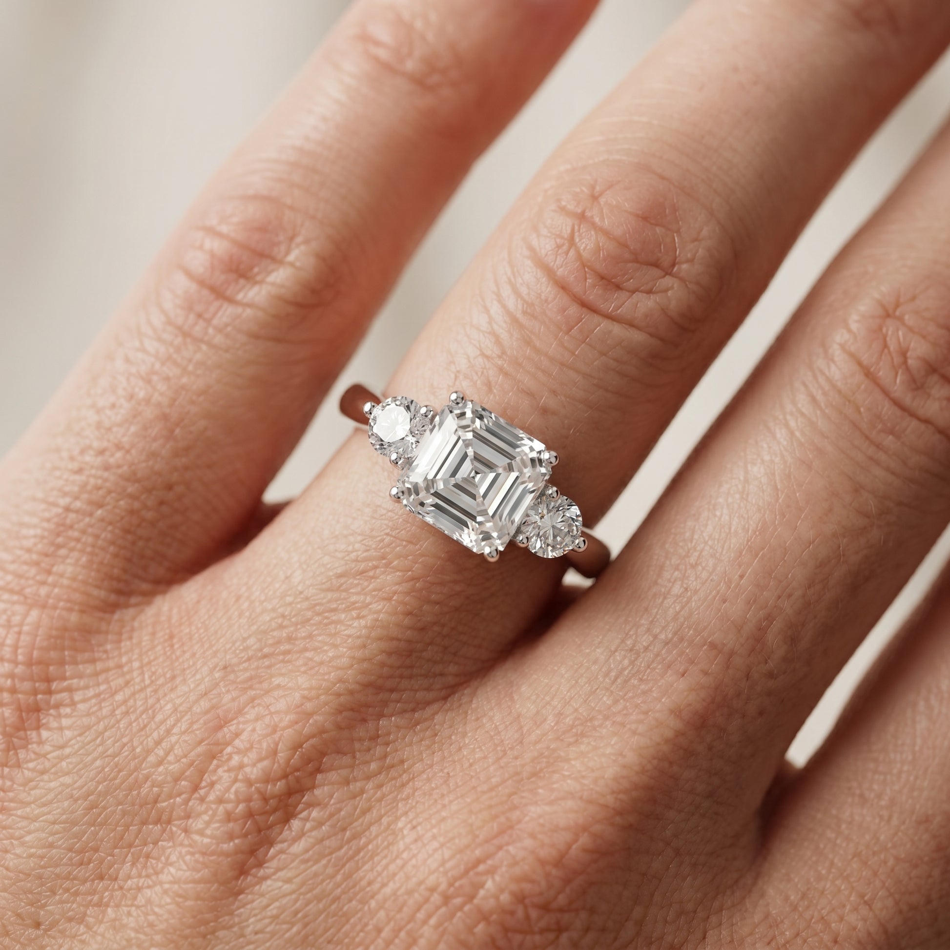 Asscher Round Cut Lab Grown Diamond Ring in Silver