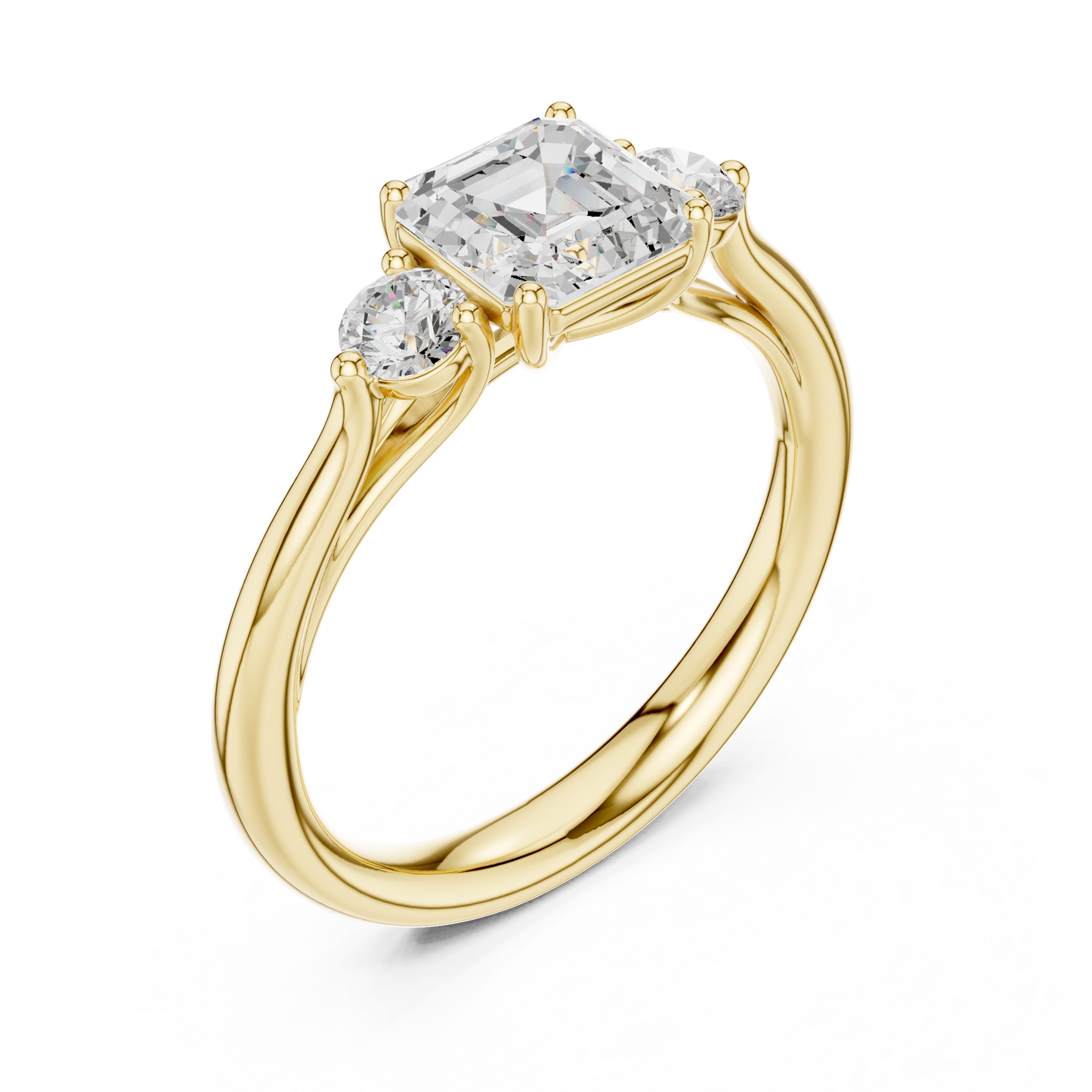 Asscher Round Cut Lab Grown Diamond Ring in Yellow Gold