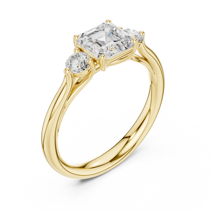Asscher Round Cut Lab Grown Diamond Ring in Yellow Gold