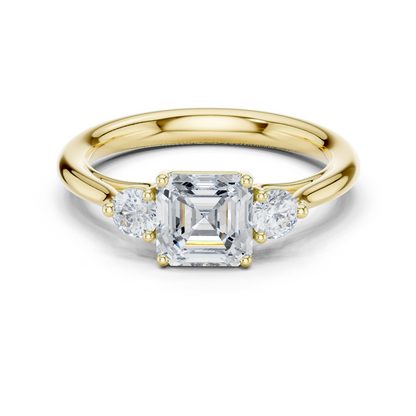 Asscher Round Cut Lab Grown Diamond Ring in Yellow Gold