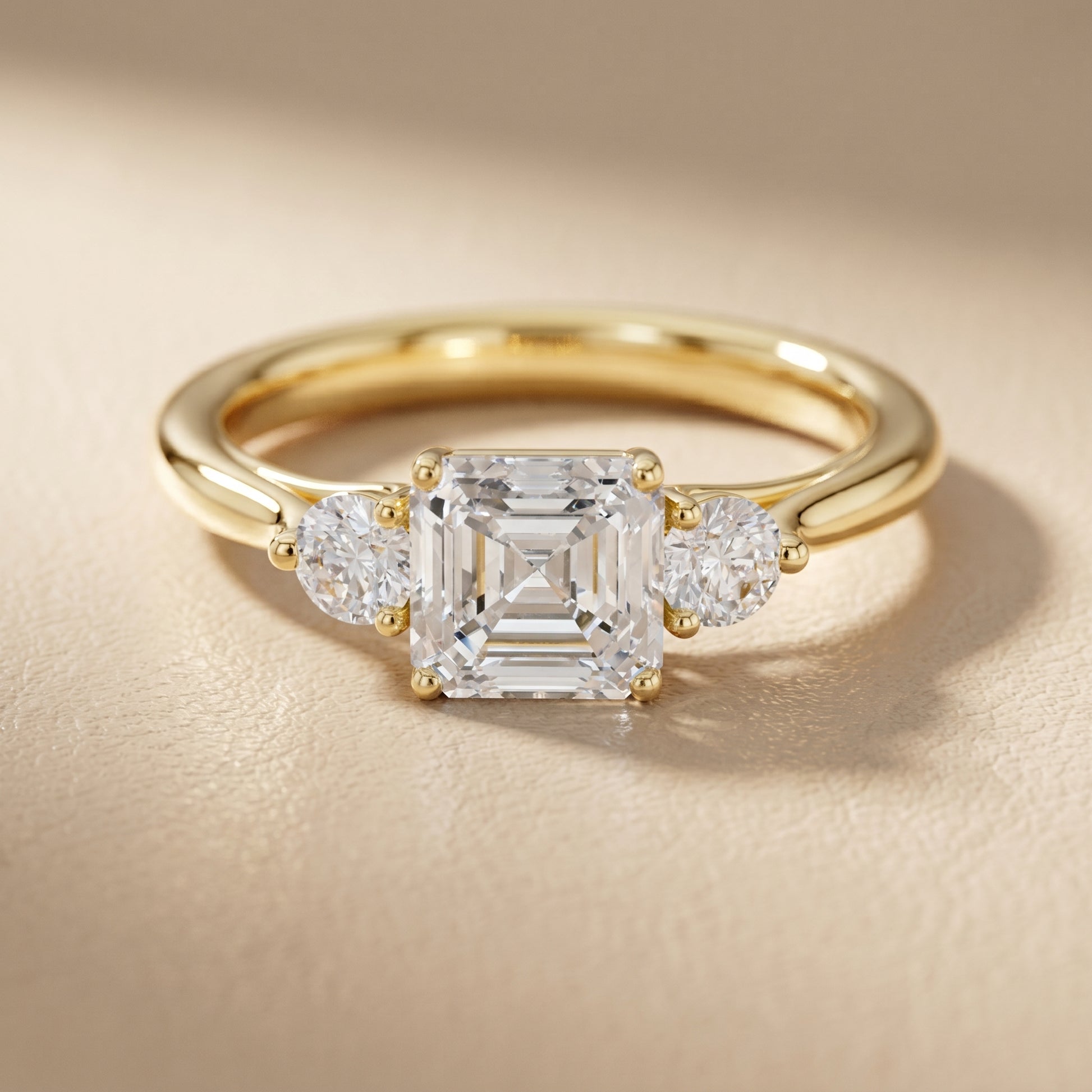 Asscher Round Cut Lab Grown Diamond Ring in Yellow Gold