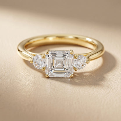 Asscher Round Cut Lab Grown Diamond Ring in Yellow Gold