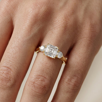 Asscher Round Cut Lab Grown Diamond Ring in Yellow Gold