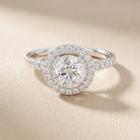 Round Cut Lab Grown Diamond Ring in White Gold