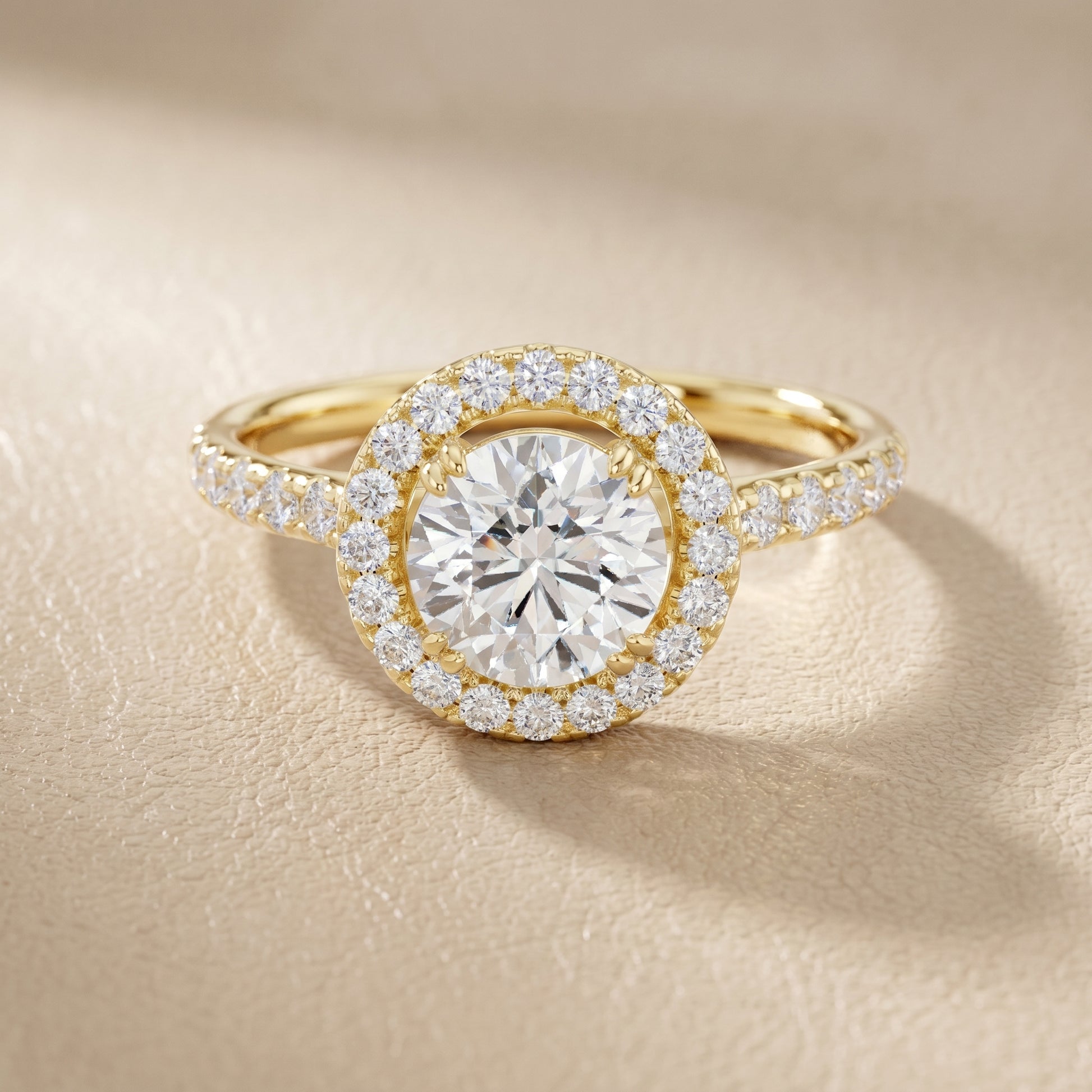 Round Cut Lab Grown Diamond Ring in Yellow Gold