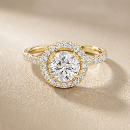 Round Cut Lab Grown Diamond Ring in Yellow Gold