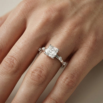 Elena Radiance Solitaire Asscher Diamond Engagement Ring in Platinum