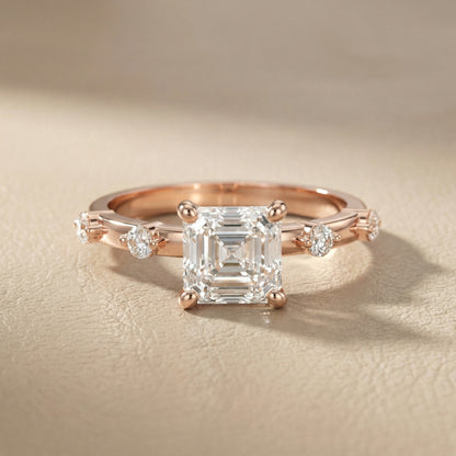 Elena Radiance Solitaire Asscher Diamond Engagement Ring in Rose Gold