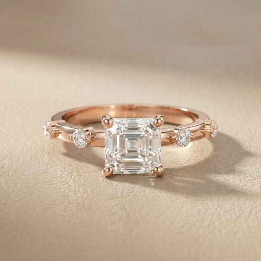 Elena Radiance Solitaire Asscher Diamond Engagement Ring in Rose Gold