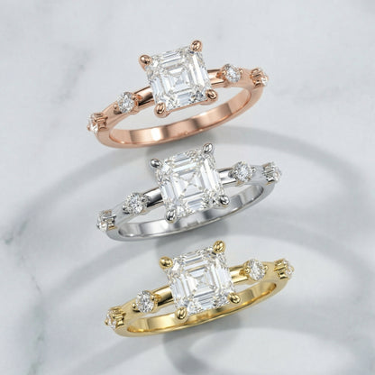 Elena Radiance Solitaire Asscher Diamond Engagement Ring in Silver